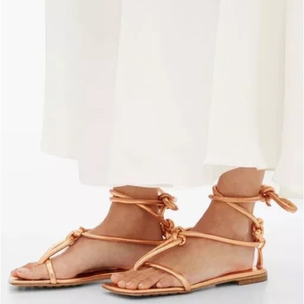 Bottega Veneta Knot Rose Gold Lace Up Sandal